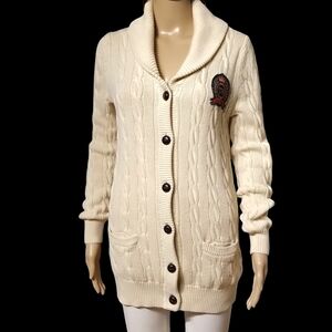 Vintage Tommy Hilfiger Cable Knit Cardigan Sweater Light Academia / Sz S / Cream